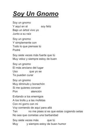 Rellenar huecos de canción David el Gnomo