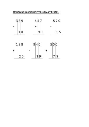 Sumas y restas con cienes y dieces.