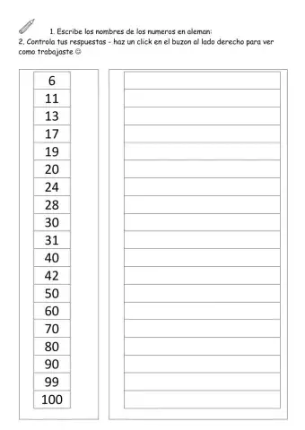 Zahlen schreiben - 100 deutsch