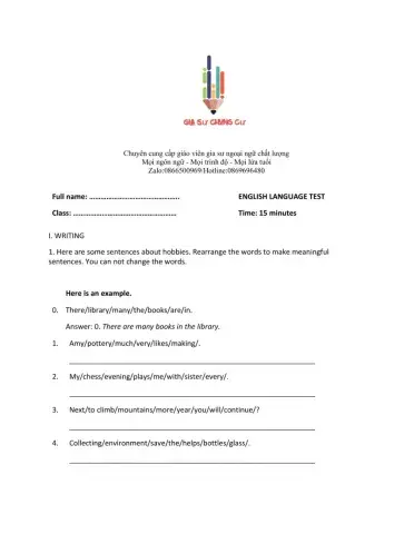 Lớp 7 - Unit 1 MY HOBBIES - WRITING