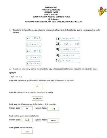 Solución de Ecuaciones cuadraticas