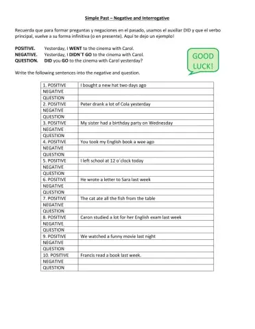 Simple past negative and question