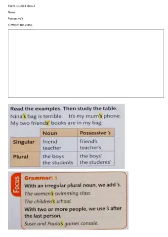 Teens 1 unit 3 class 4