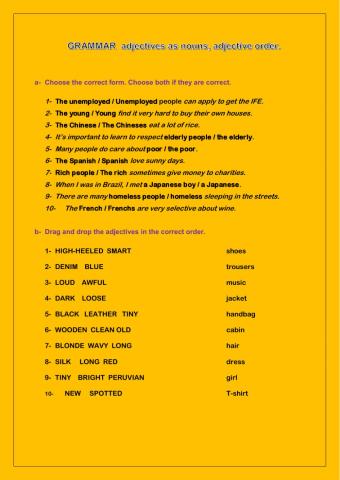 Adjective order- Adjectives as nouns
