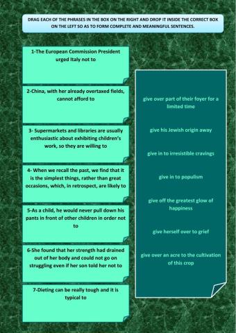 Matching exercise with mw verb give