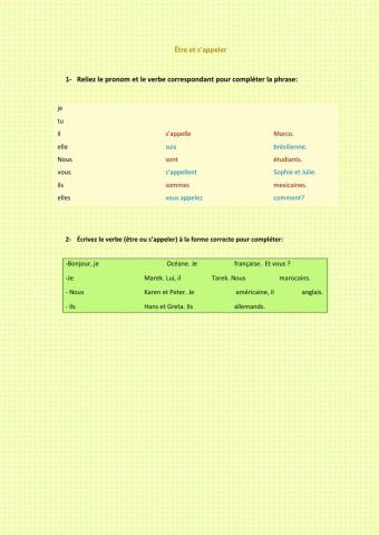 Être et s'appeler (présent)