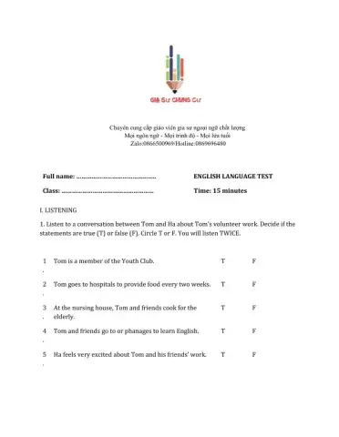 Lớp 7 - Unit 3 COMMUNITY SERVICE-LISTENING