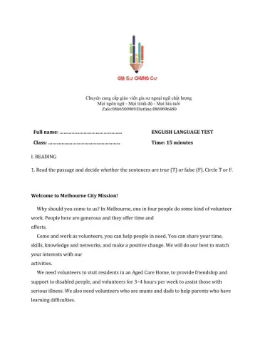 Lớp 7 - Unit 3 COMMUNITY SERVICE-READING