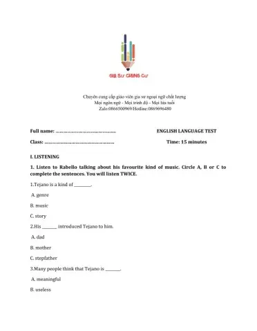 Lớp 7 - Unit 4 MUSIC AND ARTS-LISTENING