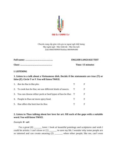 Lớp 7 - Unit 5 VIETNAMESE FOOD AND DRINK-LISTENING