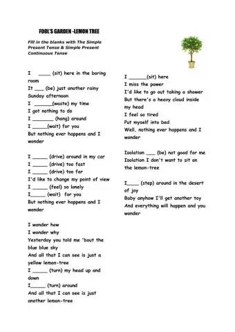 Present Continuous Song Activity -Lemon Tree-