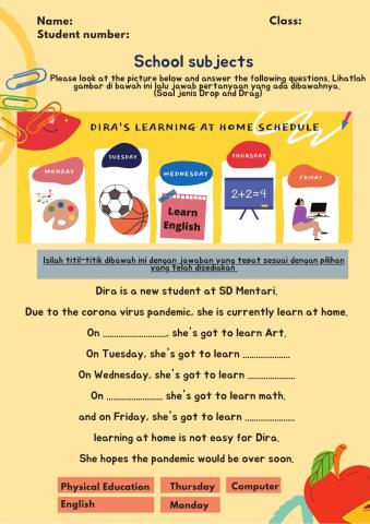 Days and School Subjects