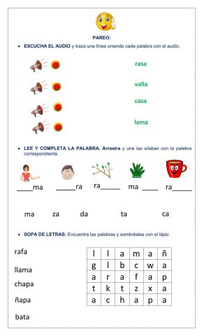 Palabras con la vocal a