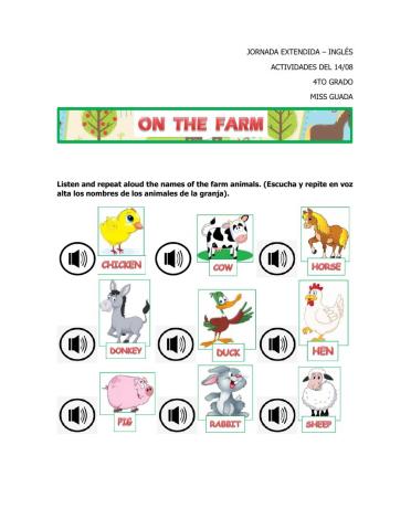 Farm animals vocabulary