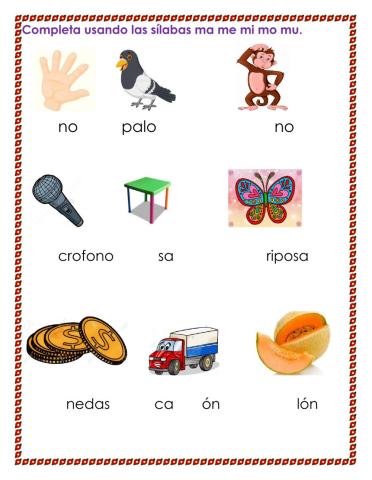 Las sílabas ma - me - mi - mo - mu.
