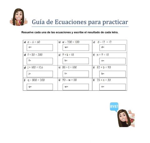 Ecuaciones aditivas una incógnita