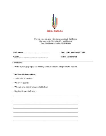 Lớp 7 - Unit 7 TRAFFIC-WRITING