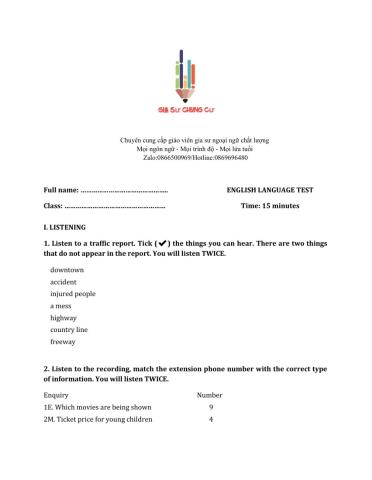 Lớp 7 - Unit 8 FILMS-LISTENING