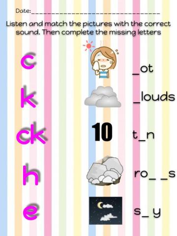 Sounds: c, k, ck, e, h