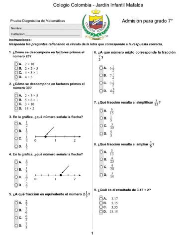 Examen de admisión matemáticas