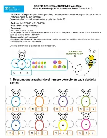 Emplea la composición y descomposición de números para formar números naturales hasta 20 con confianza