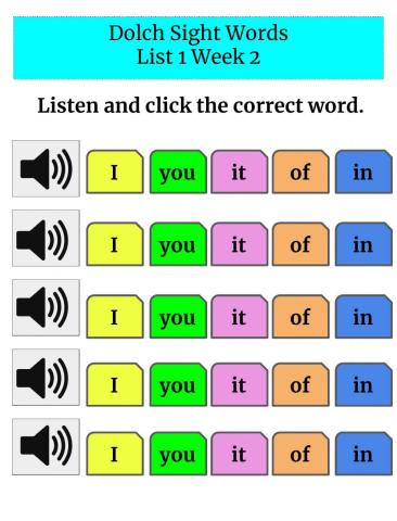 Sight Words List 1 Week 2 Word Recognition