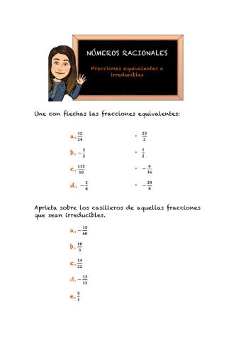 Números racionales: Fracciones equivalentes e irreducibles