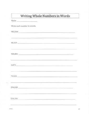 Writing Whole numbers in Words