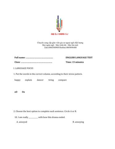 Lớp 7 - Unit 9 FESTIVALS AROUND THE WORLD-LANGUAGE FOCUS -