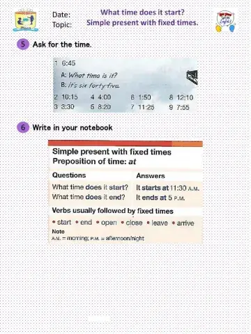 Simple present with fixed times 2