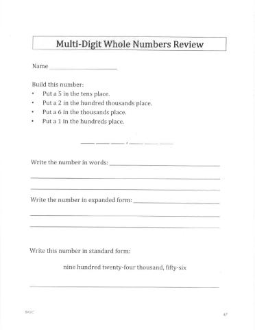 Multi-Digit Whole Numbers Review