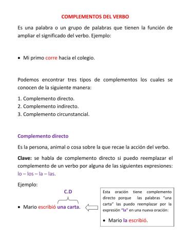 7° - Complementos del Verbo - Teoría