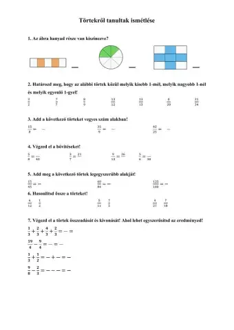 Törtekről tanultak ismétlése