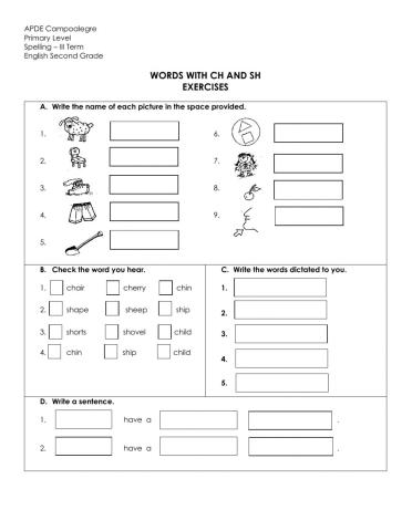 Ch and sh words exercises