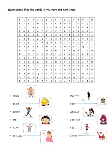 Physical appearance and emotions word search