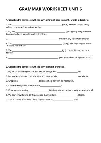 Grammar Worksheet Unit 6