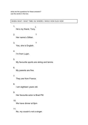 Make questions with these words