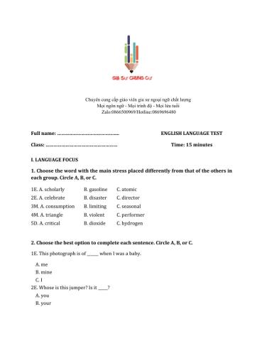 Lớp 7 - Unit 11 TRAVELLING IN THE FUTURE-LANGUAGE FOCUS