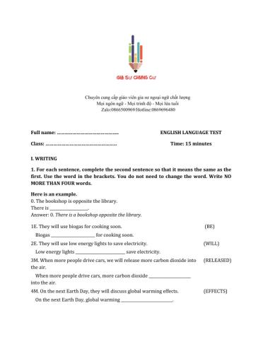 Lớp 7 - Unit 11 TRAVELLING IN THE FUTURE-WRITING