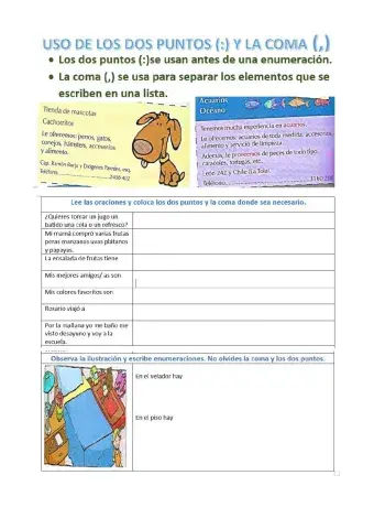 Uso de los dos puntos y la coma.