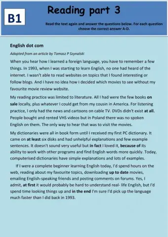 PET - Reading part 3