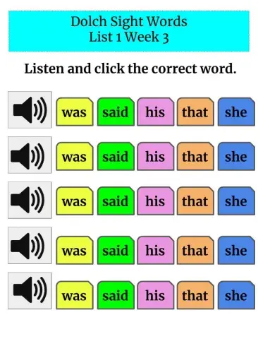 Sight Words List 1 Week 3 Word Recognition