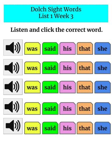 Sight Words List 1 Week 3 Word Recognition