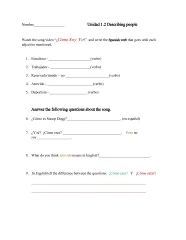 Como soy yo Song activity