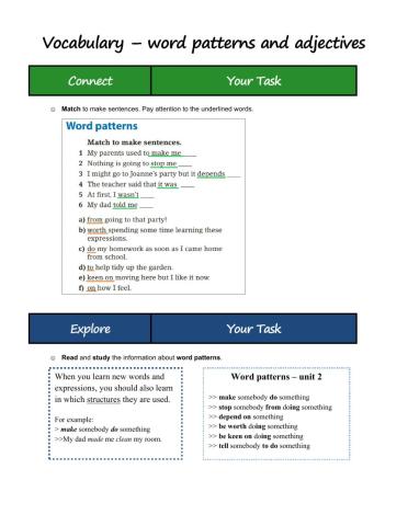 Vocabulary - word patterns and adjectives