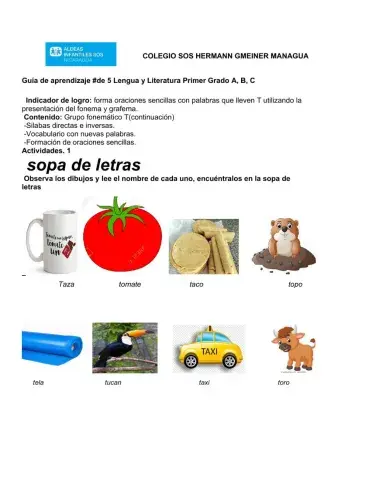 Sopa de letras con la consonante t