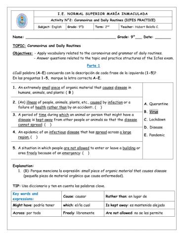 ICFES PRACTICE: Coronavirus and daily routines