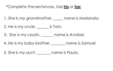 Possessive Adjectives his and her
