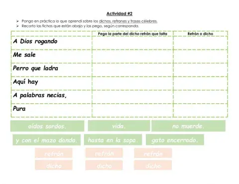 Ficha 2, refranes, dichos y frases célebres