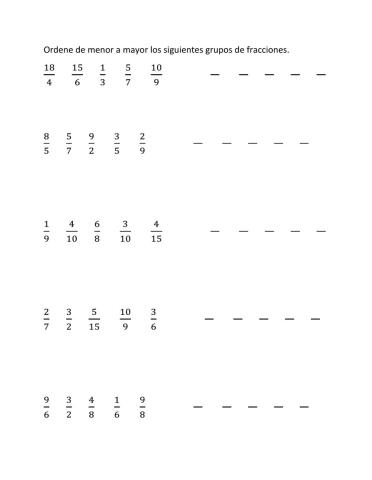 Comparación entre fracciones distinto numerador y denominador